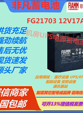 FIAMM非凡蓄电池FG21703 12V17AH 消防门禁通讯医疗ups电源免维护