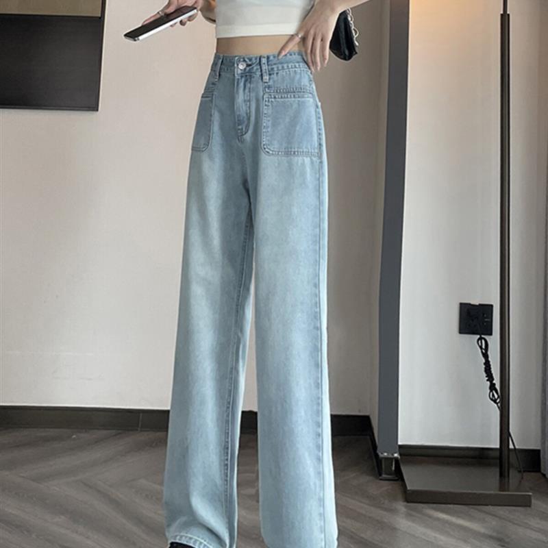 正货145八分直筒牛仔裤女小个子150cm显高秋秋搭配浅蓝色窄版阔腿