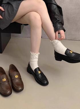 正货黑色小皮鞋女英伦风秋秋新款复古圆头学院风通勤粗跟一脚蹬乐
