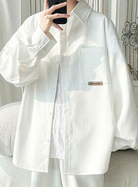 正货白色衬衫男长袖秋季2024新款休闲外套男生宽松衬衣青少年港风