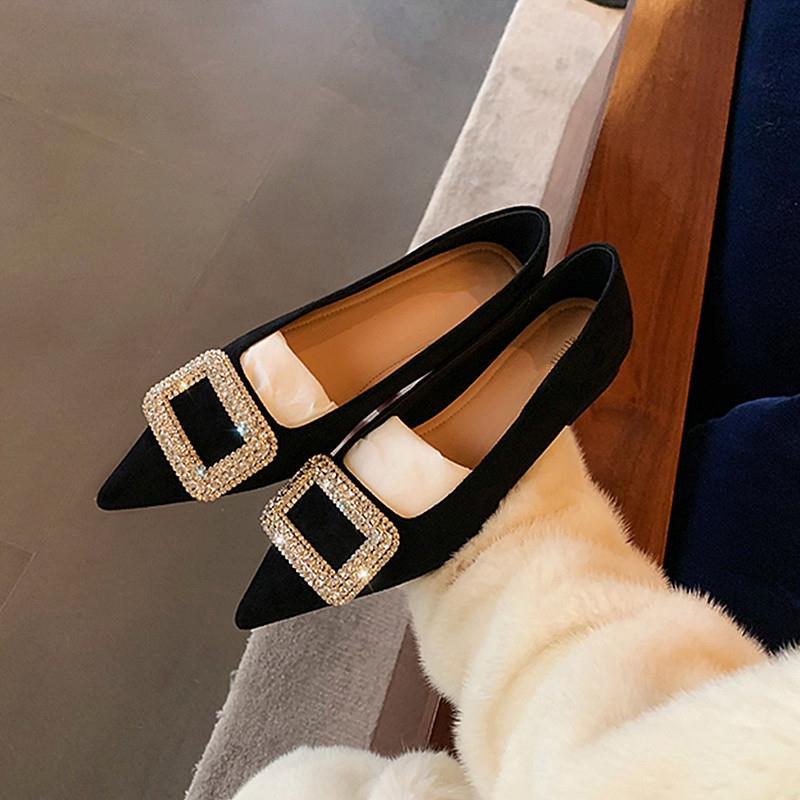 正货rv方扣尖头单鞋女秋季