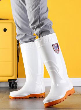 正货雨鞋白色雨靴防油中筒高筒食品工厂胶鞋牛筋底防滑防水鞋