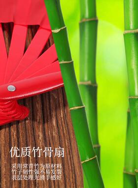 高货速发功夫扇子响扇红色高档竹骨双面晨练武术扇儿童舞蹈扇表演
