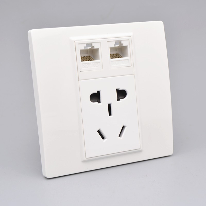 双网络带5孔墙壁插座86型2个免打超五类电脑二三插小五孔电源面板