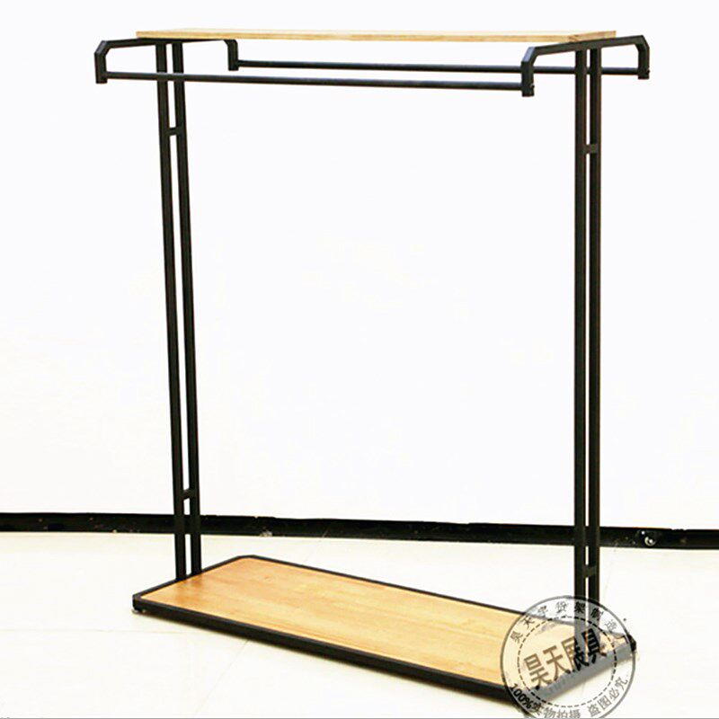 实木双杠展架 服装店衣架复古展示货架落地中岛架橱窗木衣服架子