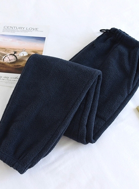 冬季情侣睡裤女加厚珊瑚绒雪粒绒男冬天保暖法兰绒收口束脚家居裤