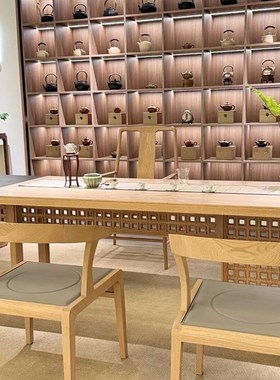 新中式茶桌椅组合黑胡桃白蜡木侘寂风实木办公室泡茶台