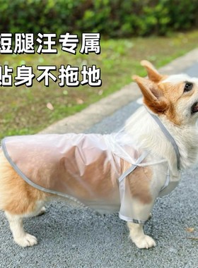 宠物雨衣狗狗柯基中小型犬新款防水护肚雨天外出可牵引两脚雨衣