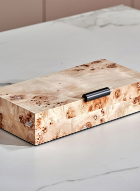 样板房衣帽间实木首饰盒装饰盒售楼处酒店书柜子侘寂软装饰品摆件