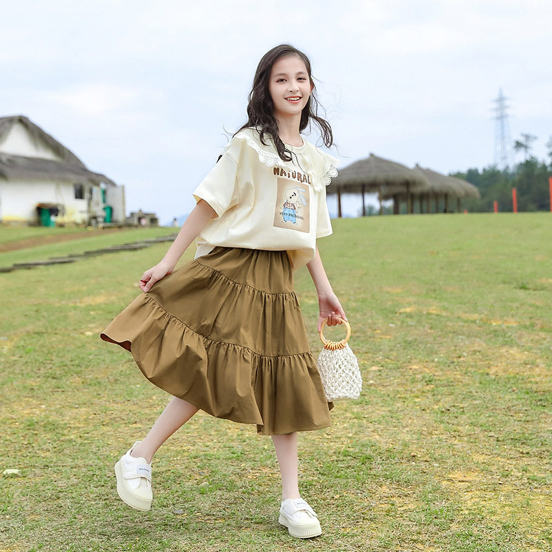 女童短袖套装2023夏季新款儿童休闲公主洋气套裙中大童裙子两件套