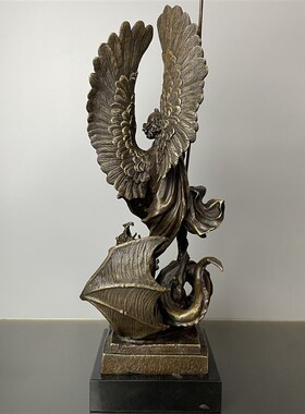 铜雕塑屠龙天使欧式复古摆件家居装饰客厅玄关办公室桌面创意雕塑