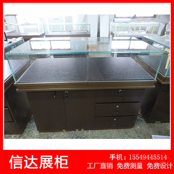 木质饰品展示柜精品展示柜透明玻璃奢饰品展柜定制展示柜带灯带锁