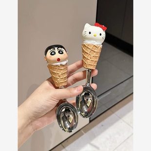 hello甜品可爱小汤勺吃饭冰淇淋卡通西瓜家用勺挖不锈钢kitty新勺