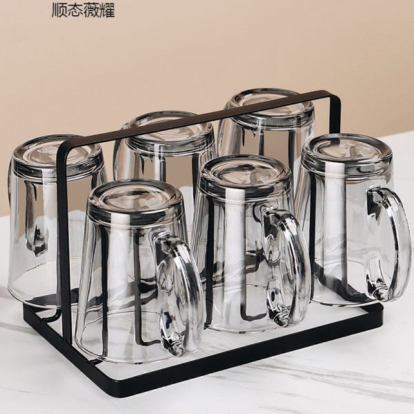 待客茶杯家庭杯架玻璃杯子家用手带把喝水杯子套装客厅耐高温水杯