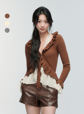 【雪允同款】ORA GENESIS2025年冬季新品时尚针织拼接雪纺开衫