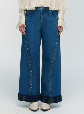 ORA GENESIS2025年冬季新品时尚翻边铆钉牛仔裤