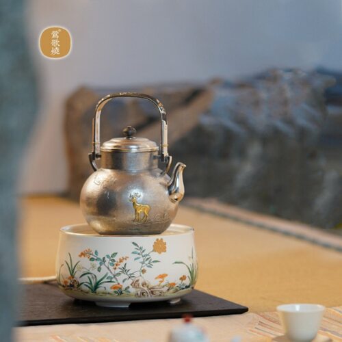 莺歌烧新品粉彩灵竹水仙电陶炉家用无线遥控静音煮茶不挑壶煮茶器