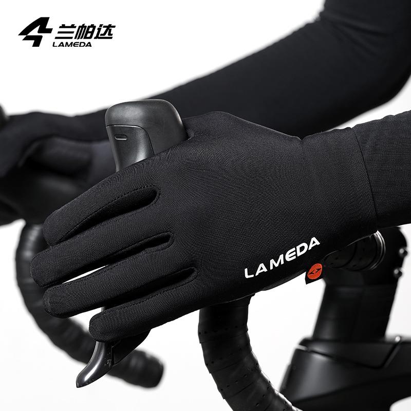 兰帕达双箭头掌垫抓绒长指骑行手套保暖自行车男女秋冬骑行手套