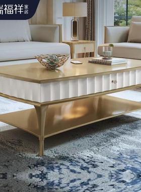 瑞福祥美式轻奢实木茶几客厅家具现代简约小户型长方形茶桌子收纳