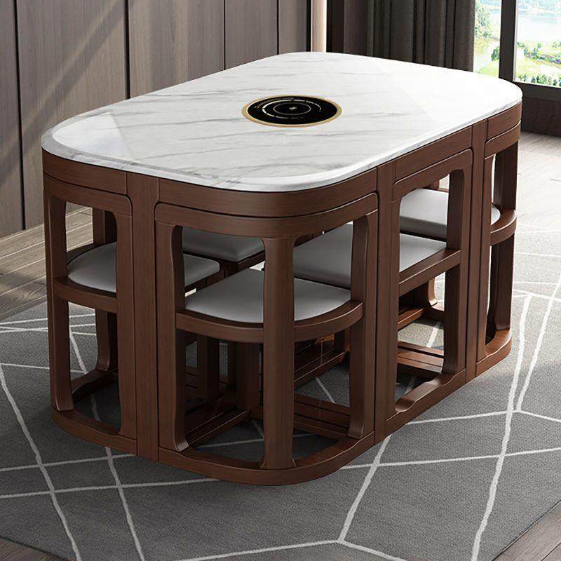 餐桌椅子组合家用型大理石吃饭桌子电磁炉岩板折叠一套空间节省