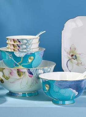 中式骨瓷家用6人食餐具套装饭碗菜盘味碟汤勺汤盘汤碗国潮风28头