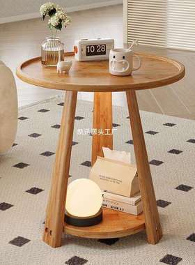 沙发边桌阳台小茶几实木小圆桌客厅家用可移动小桌子边几小茶桌