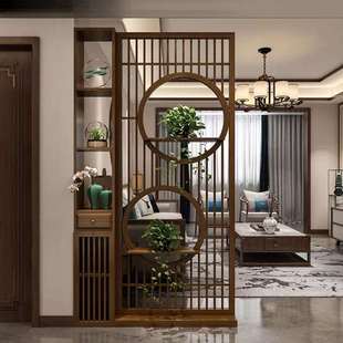 高档新中式博古架实木屏风隔断客厅遮挡家用镂空入户玄关柜屏风柜