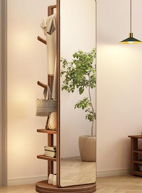 实木全身镜落地家用穿衣镜女生卧室可移动试衣镜带挂衣架一体镜子