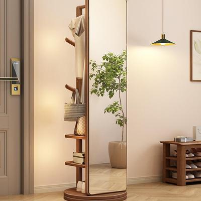 实木全身镜落地家用穿衣镜女生卧室可移动试衣镜带挂衣架一体镜子