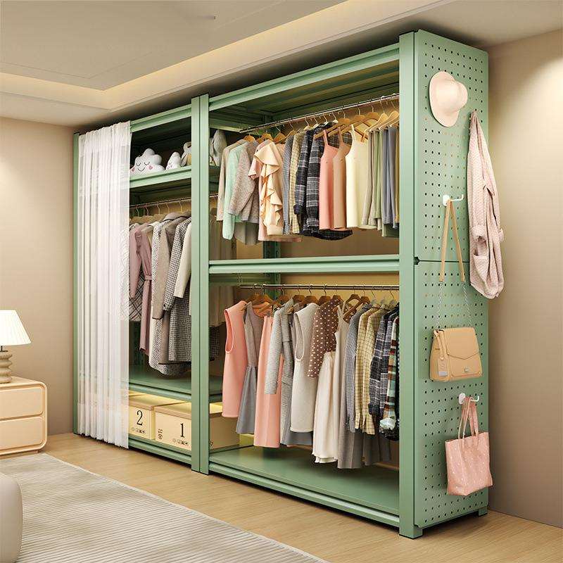 衣柜家用多层开放式衣架卧室出租房收纳落地置物架书架简易衣帽架