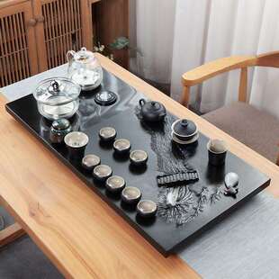 天然乌金石茶盘全自动上水电磁炉一体茶具套装家用烧水壶浮雕茶台