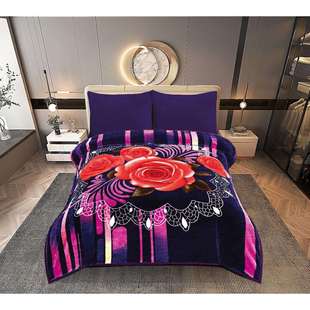 真爱毛毯外贸花卉花型单人双人加厚压花法兰绒毛毯