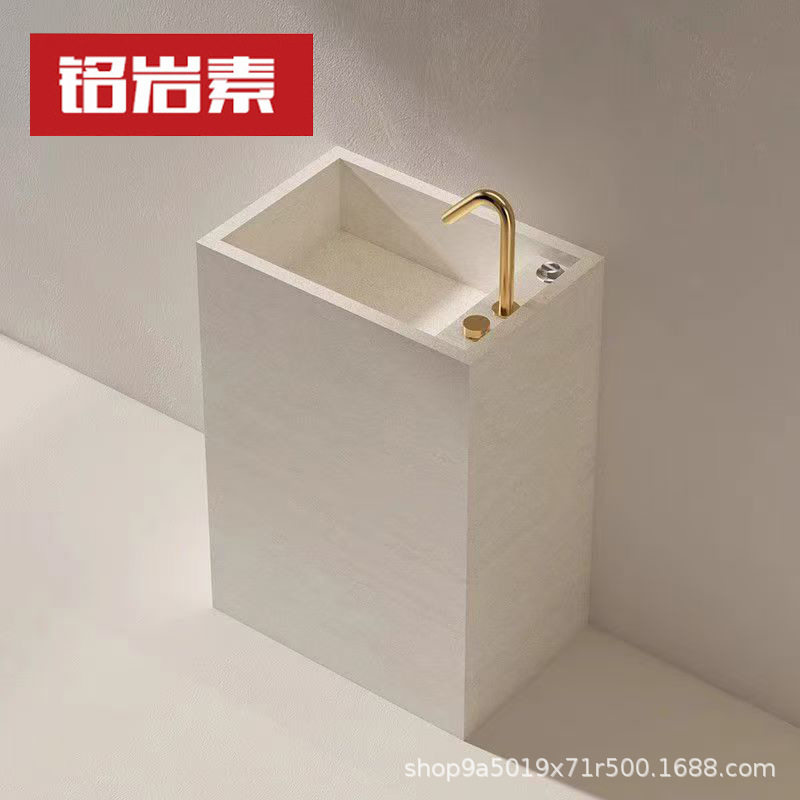 洞石岩板立柱盆一体盆落地式洗脸洗手台户外庭院酒店洗漱台池