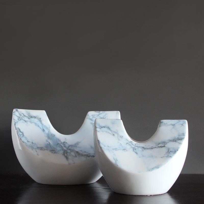现代轻奢大理石纹软装陶瓷花器装饰品样板房售楼处电视柜家居摆件