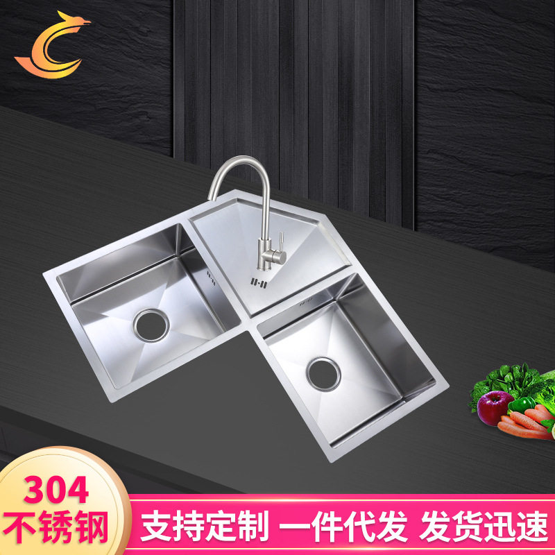 304不锈钢手工拉丝圆角水槽