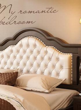 SI6K乡村美式实木床复古1.8m双人床主卧皮艺软包婚床储物床欧式家