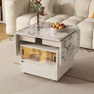 移动茶几可升降折叠小户型客厅家用多功能约岩板茶桌沙发边柜边几