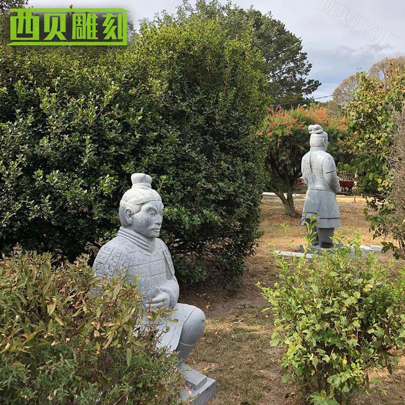 大型石雕人物雕塑中式园林景观装饰大理石仿古类人物摆件兵马俑