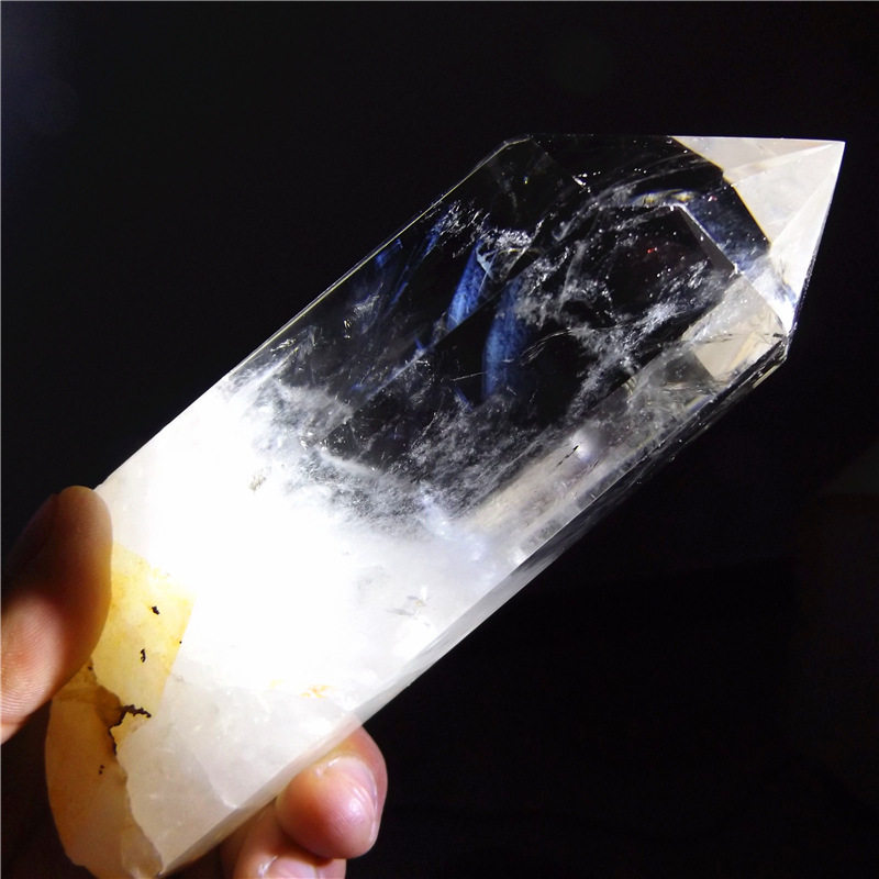 天然白水晶蓝针水晶柱摆件/天使的羽毛/晶体干净/蓝针水晶六棱柱