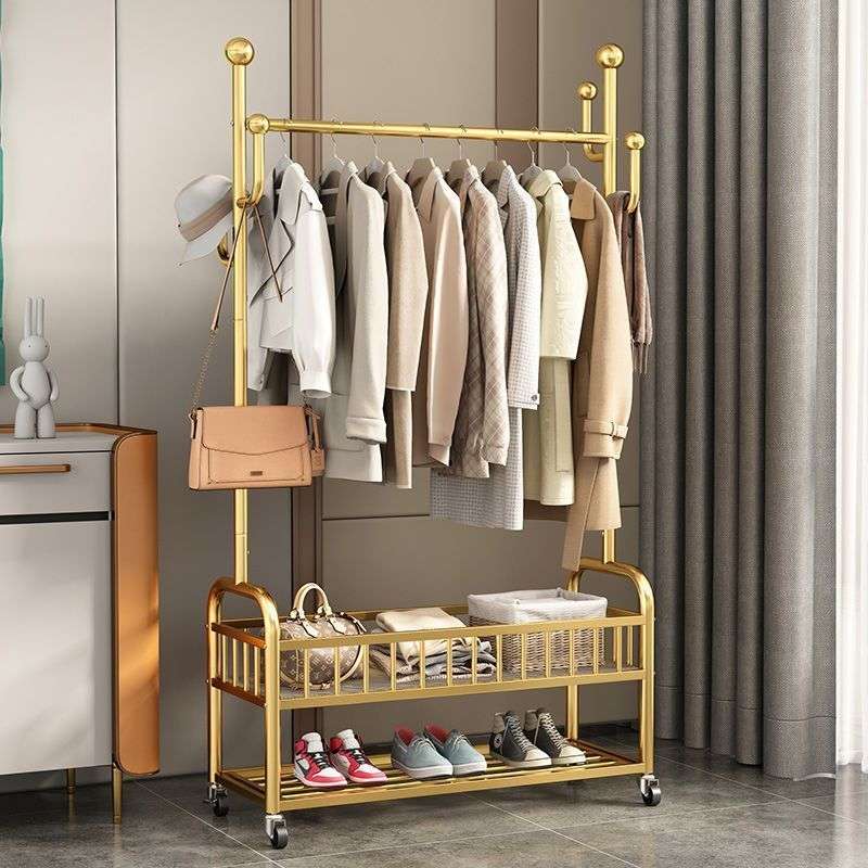 移动落地衣服架家用卧室衣服收纳架简易立式衣帽架可移动单杆衣架