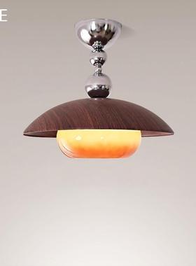 法式中古风玻璃过道吸顶灯复古高级感胡桃木色入户玄关走廊阳台灯