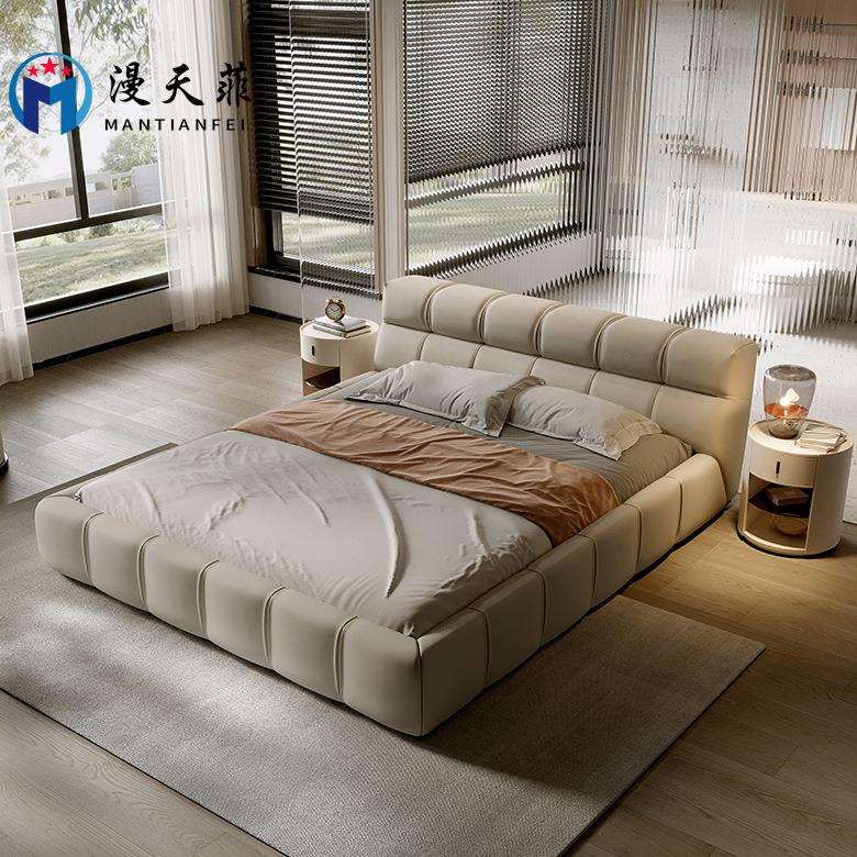 baxter真皮床卧室双人床意式极简网红泡芙床床榻榻米软靠背