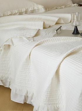 韩风高温砂洗绗缝夹棉花边纯色床盖三件套双面全棉榻榻米炕盖床单