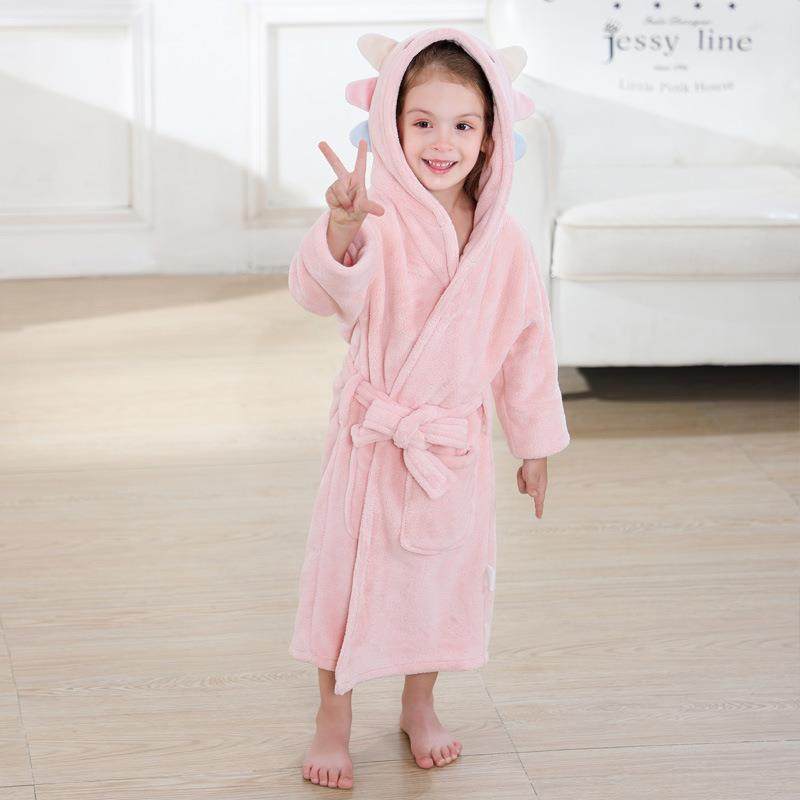 儿童睡袍吸水速干秋冬中大童加厚保暖浴衣男童女童卡通珊瑚绒浴袍