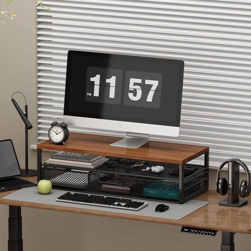 台式电脑增高架显示器支架工位收纳悬空托架办公桌面带抽屉置物架