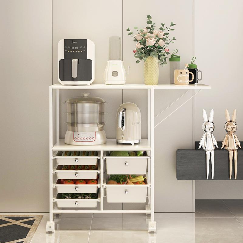 厨房微波炉置物架备餐台蔬菜篮子推车落地碗碟盘收纳移动餐边柜