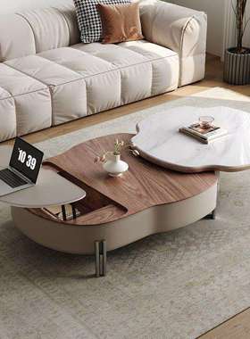 茶几客厅2025新款微晶石升降茶几小户型家用创意感设计师两用