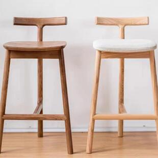 简约现代实木吧台椅高脚椅子靠背椅吧台椅子久坐不累家用实木吧H^