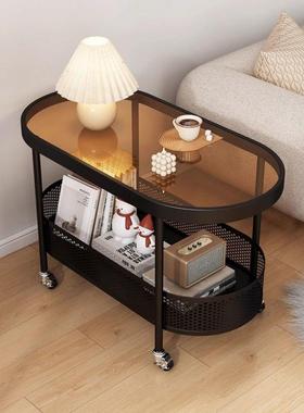 奶油风茶几简约沙发小户型椭圆边几客厅小桌子卧室玻璃移动小推车