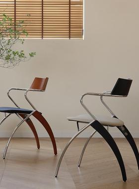 中古风椅子设计师餐椅网红椅家用简约休闲椅铁艺靠背椅复古扶手椅